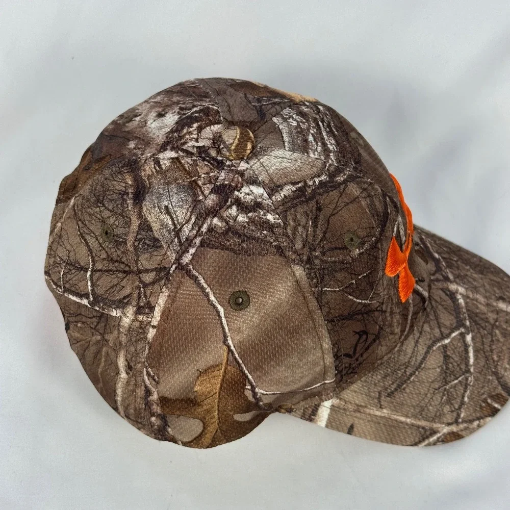 Under Armour Youth Realtree Camo Snapback Hat Orange Logo OSFA Kids Hunting Cap